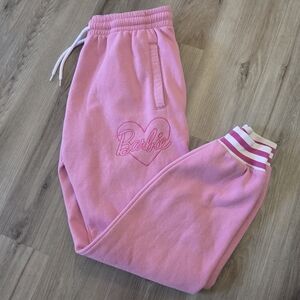 WOMENS L MATTEL BARBIE PINK JOGGER TRACK PANTS EMBROIDERED BARBIE & HEART